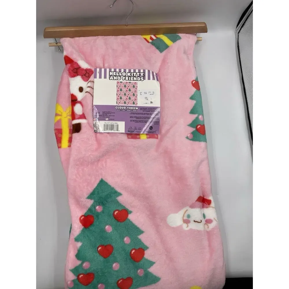 Hello Kitty Cinnamoroll My Melody Pink Christmas Throw Blanket 60x70 Pink NWT!